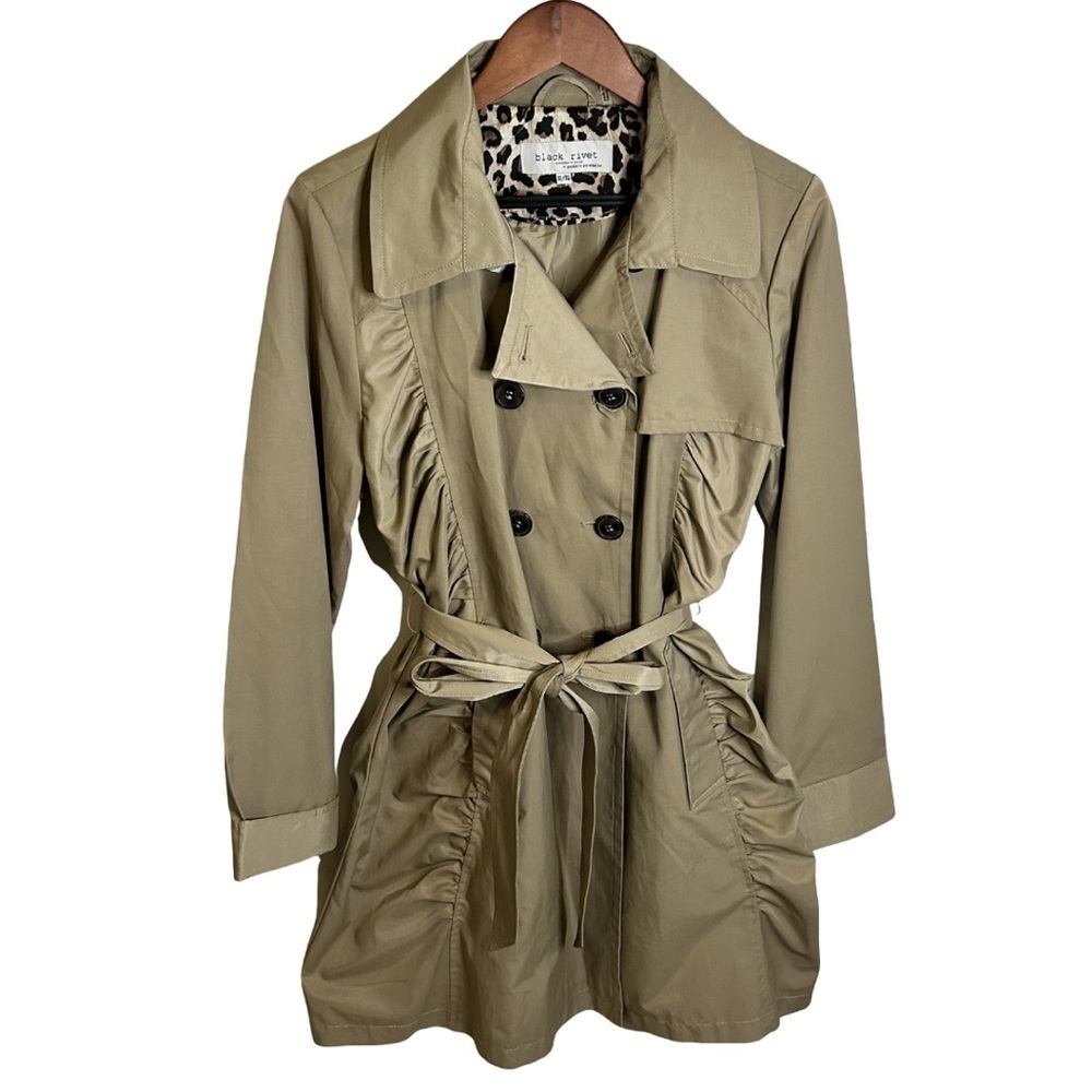 Black Rivet | Double Breasted Trench Coat | Beige | Ruffle Detail | Size XL